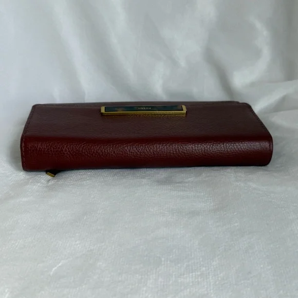 Fossil Blake Flap Wallet Henna Brown Tortoise Shell Long Trifold RFID Snap - Picture 9 of 9